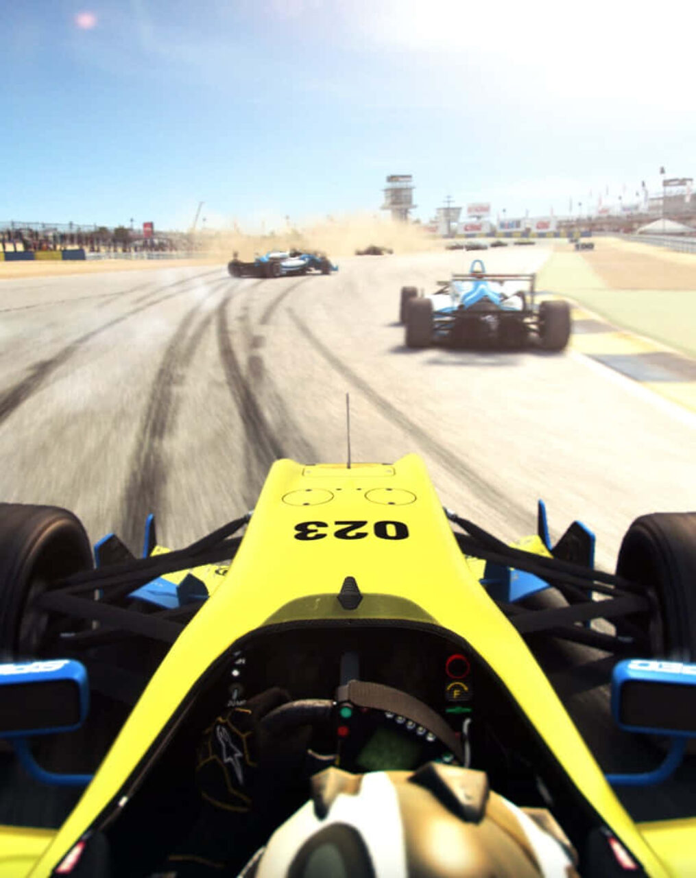 Speeding Yellow Open-Wheel Race Car Cockpit Wallpaper | Background FREE ...