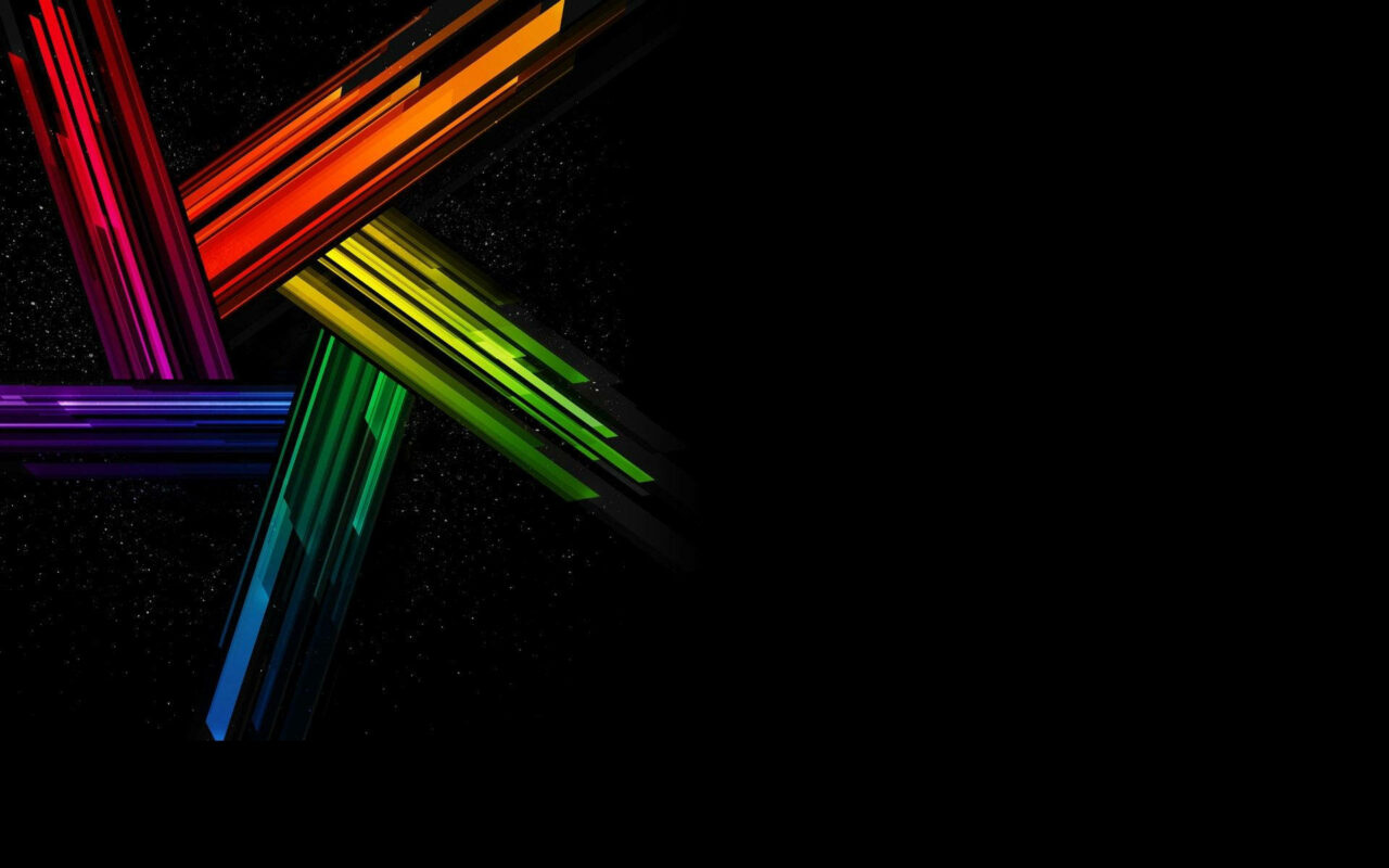 Vibrant neon pentagonal lines glowing on black background modern digital art wallpaper background