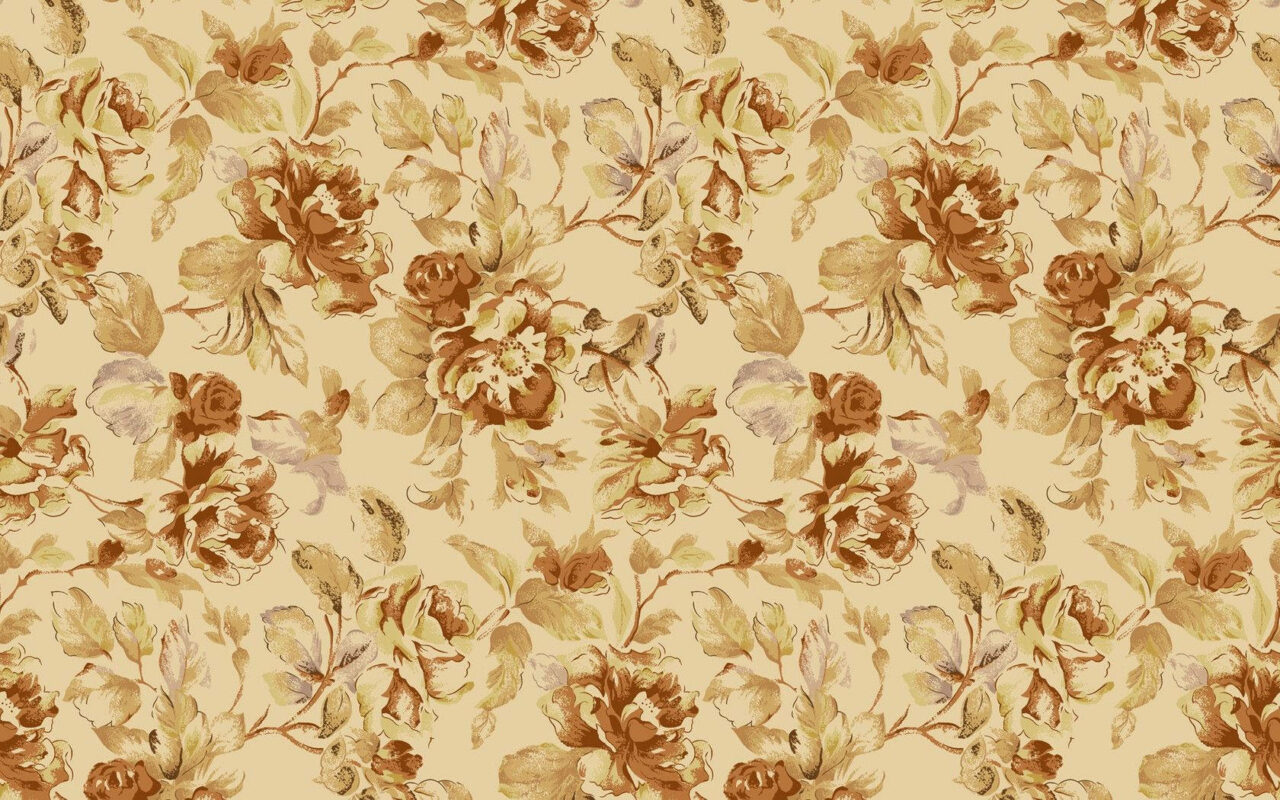 Retro Charm: Brown Watercolor Flower Pattern on Vintage Wallpaper
