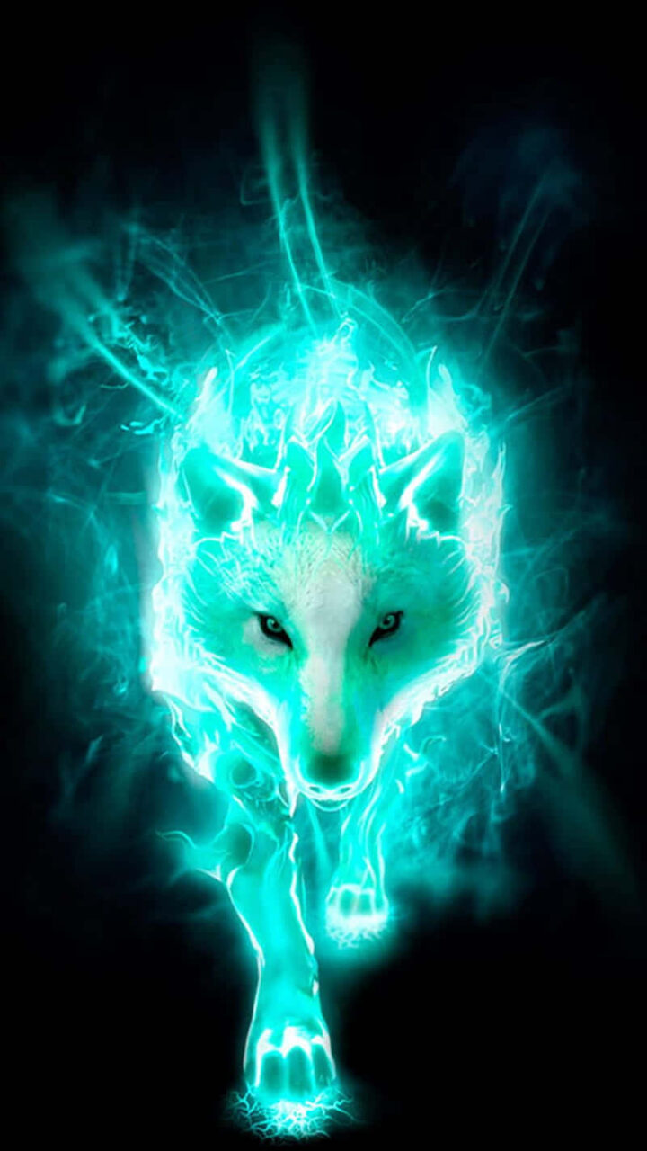 Neon Blue Wolf Glowing Mystical Wallpaper | Background FREE Download ...