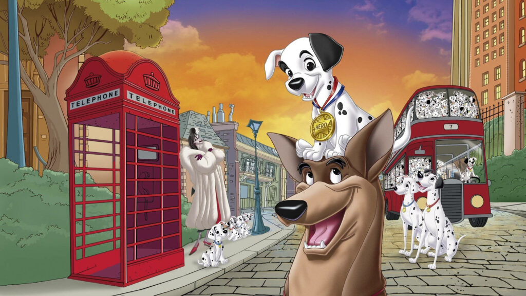 Purrfectly Chaotic: Patch Takes the Lead on London Street, Surrounded by the Dalmatian Delight! Wallpaper