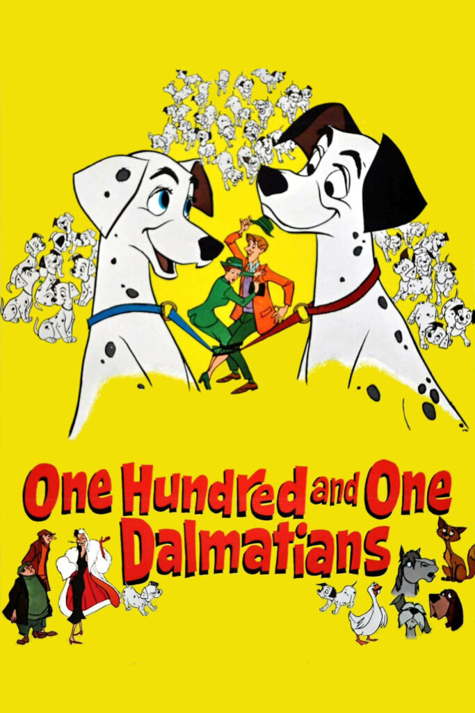 Puppies in a Golden Whirlwind: A Vibrant Poster for 101 Dalmatians - The Animated Adventure Wallpaper