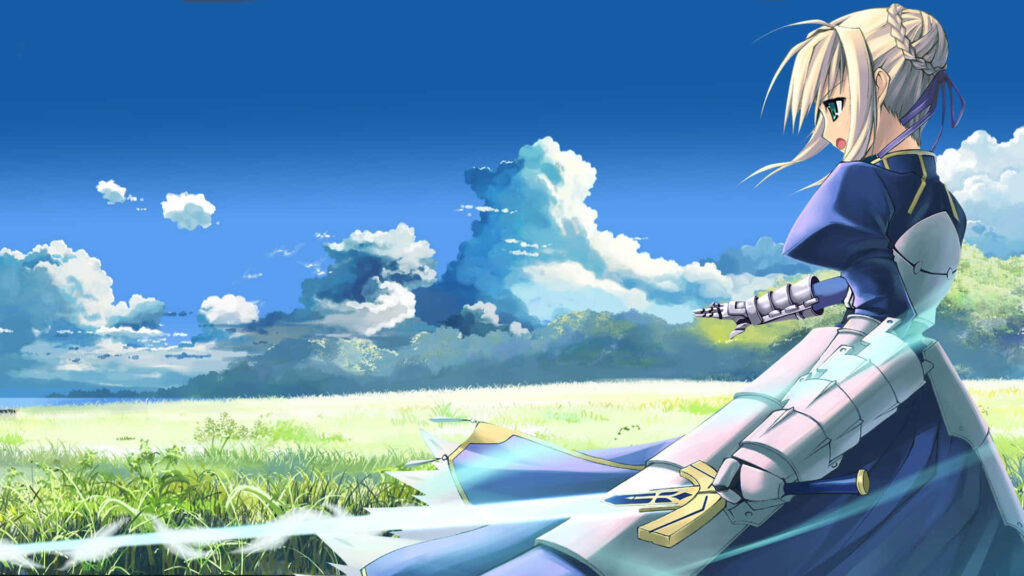 Vibrant Saber 1080p Anime Wallpaper in Serene Open Field
