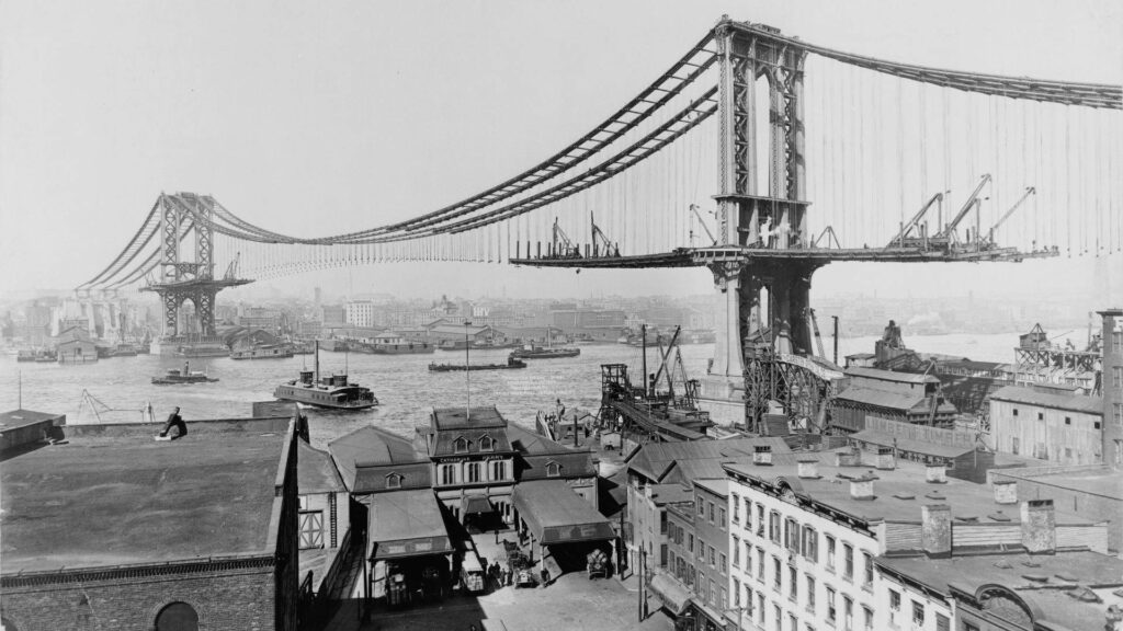 1909 Manhattan Bridge Construction: A Historic NYC Engineering Marvel Wallpaper