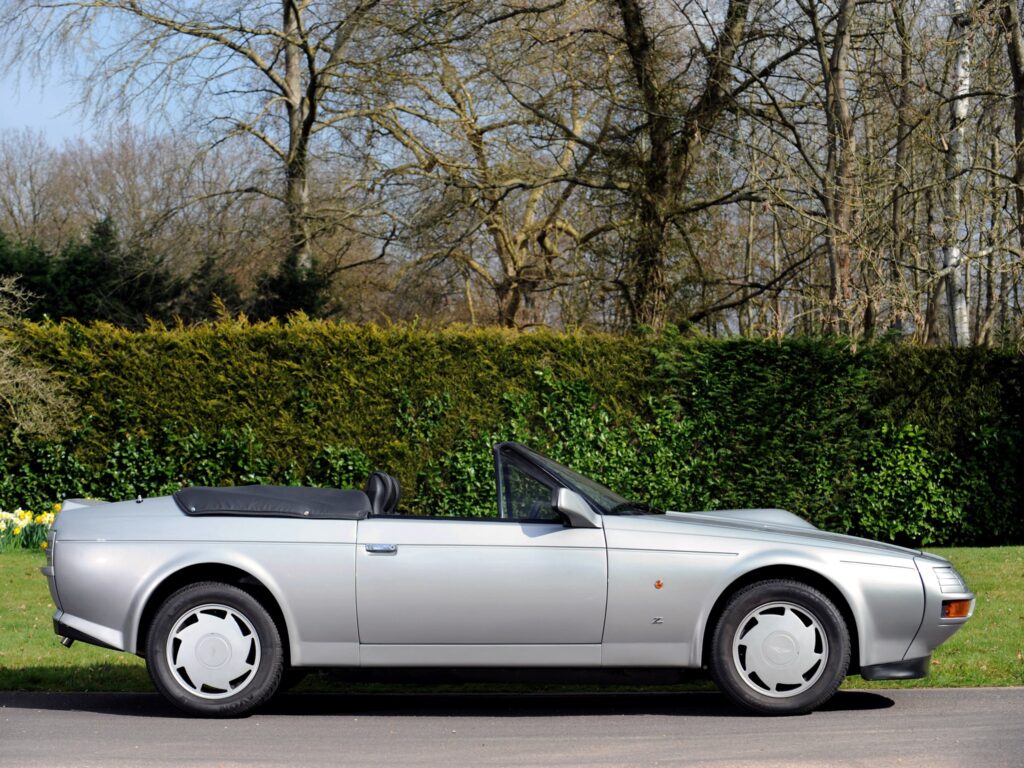 1988 Aston Martin V8 Wallpaper in Sleek Silver Against Nature