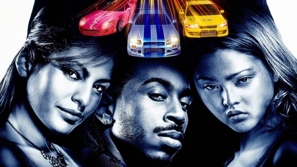 2 Fast 2 Furious wallpaper with Eva Mendes Ludacris Devon Aoki and iconic racing cars in motion