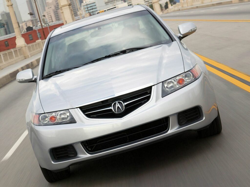 2003 Acura TSX in Sleek White on Urban Street – Stylish Wallpaper