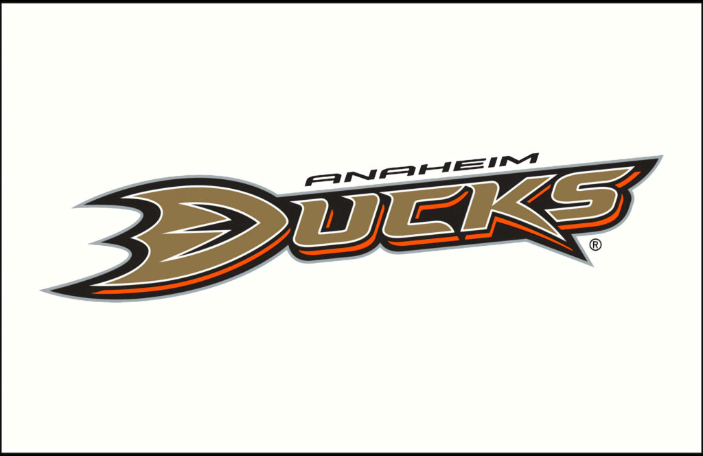 2006 Anaheim Ducks NHL logo on clean white background bold dynamic hockey team branding wallpaper