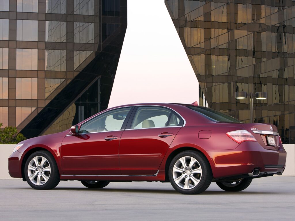 Elegant 2008 Red Acura RL: Urban Side View Wallpaper