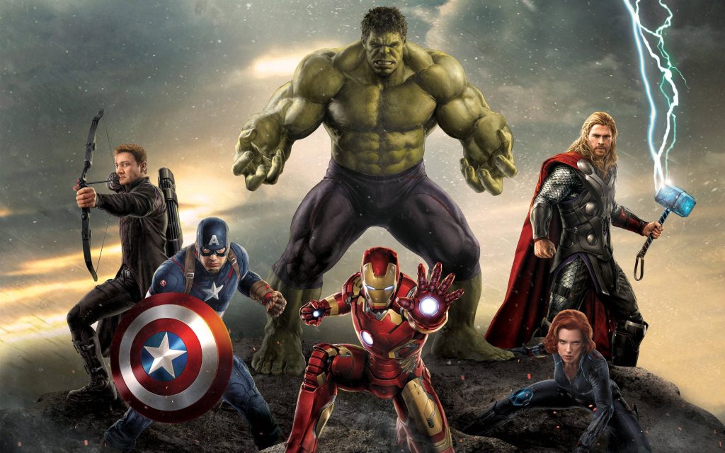 2012 Avengers team wallpaper with Iron Man Hulk Captain America Thor Black Widow Hawkeye heroic pose