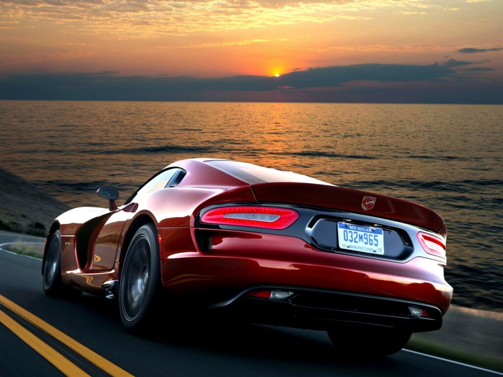 2012 Dodge Viper GTS at Sunset by the Ocean - A Luxurious Wallpaper
