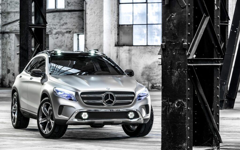 Futuristic 2013 Mercedes-Benz GLA Concept in Industrial Setting Wallpaper