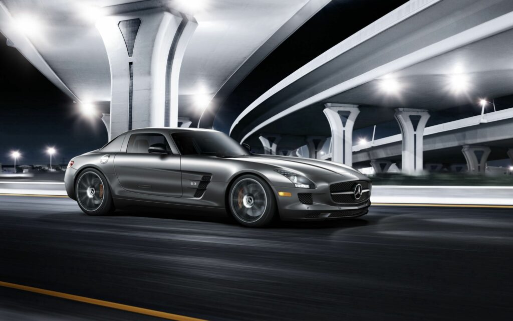 Sleek 2013 Mercedes-Benz SLS AMG GT on Urban Highway Interchange Wallpaper