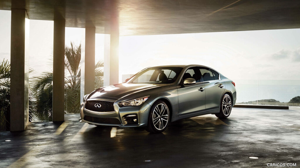Stylish 2015 Infiniti Q50 Sedan Wallpaper in Serene Outdoor Setting