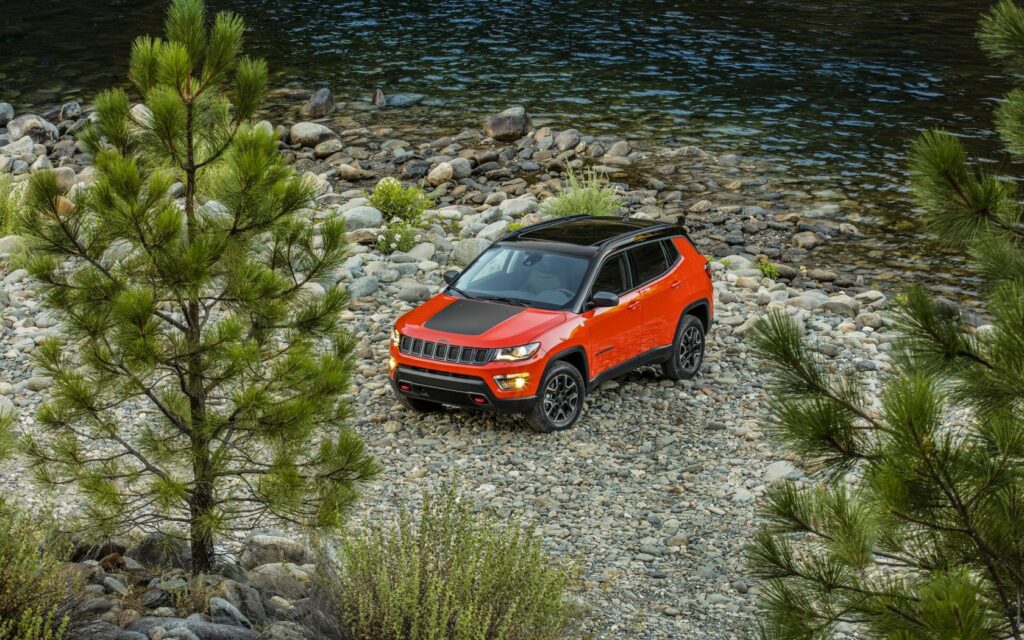 2017 Jeep Compass in Red: Off-Road Adventure Wallpaper