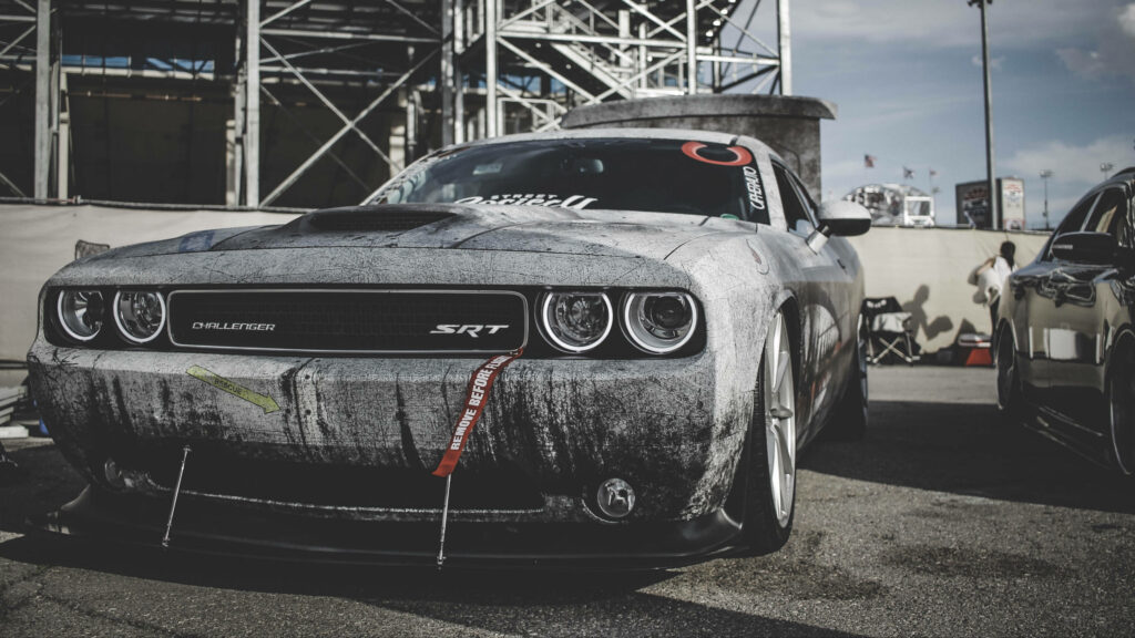 2018 Dodge Challenger Demon dirty gritty muscle car 4K wallpaper industrial backdrop