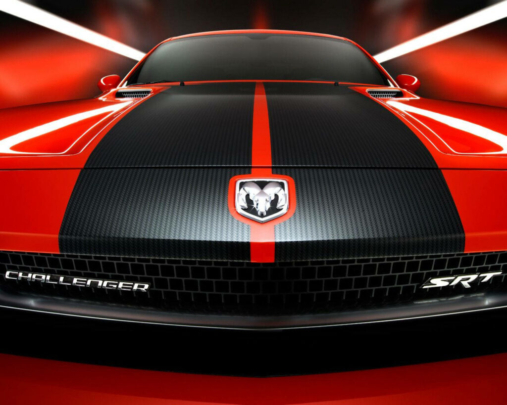 2018 Dodge Challenger SRT Demon red with black stripe aggressive muscle car futuristic wallpaper