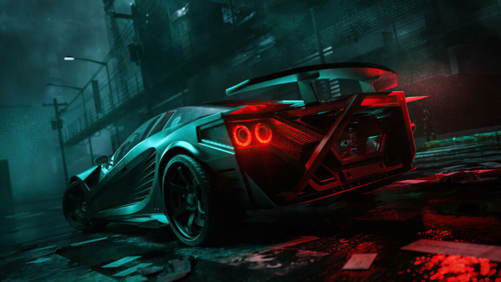 Speedy Elegance: A Futuristic Gray Ferrari Dominates the Night Cityscape Wallpaper