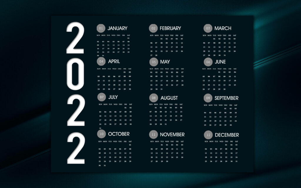 2022 calendar wallpaper dark emerald green background modern typography minimalist design