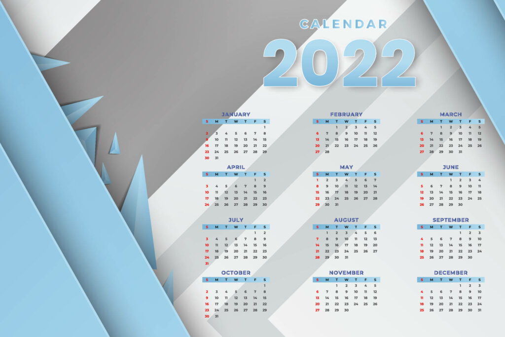 2022 calendar wallpaper with sleek blue gray geometric design minimalist layout all months visible