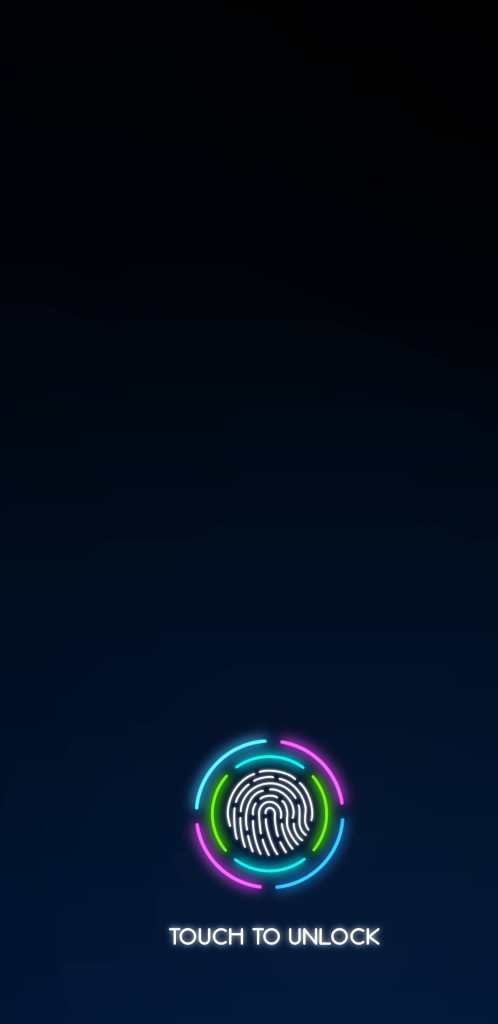 2k AMOLED lock screen wallpaper glowing colorful fingerprint neon rings minimalist dark background
