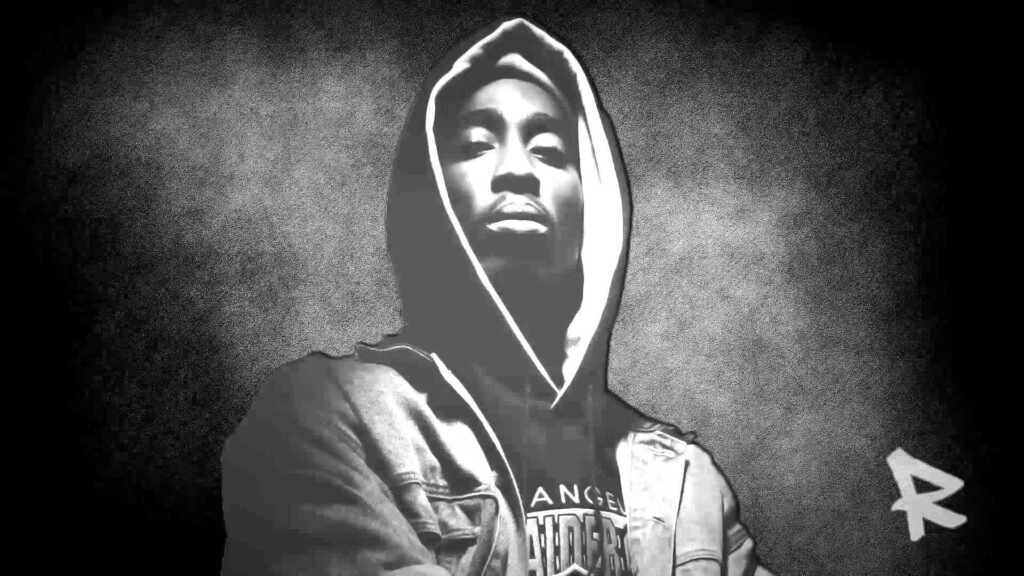 2Pac's Timeless Aura: Visions of Hooded Monochrome Brilliance Wallpaper