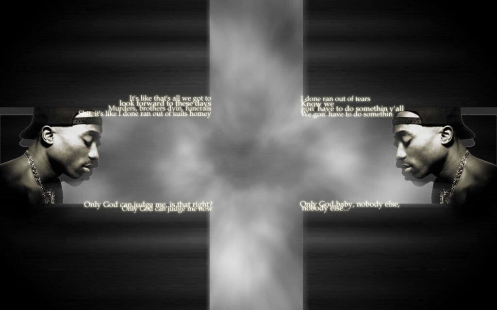 Legendary Rap Icon, 2Pac, Embracing Spirituality: A Captivating Image with Cross and Inspiring Quotes Wallpaper