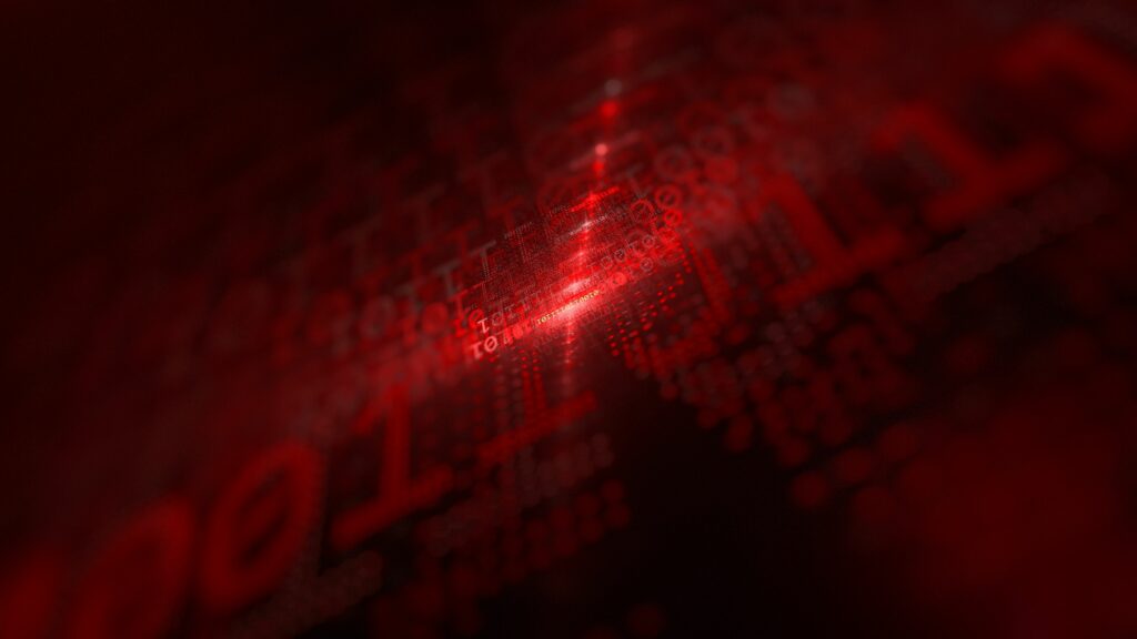 Futuristic Digital Matrix Wallpaper: Red Glowing Numbers Background