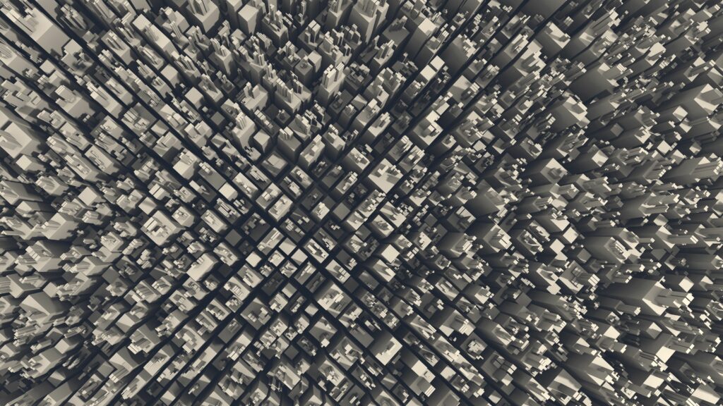 3D Cityscape Wallpaper: Abstract Gray Cubic Structure Background