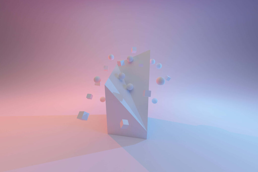 3D Abstract Shape with Floating Spheres on Gradient Wallpaper