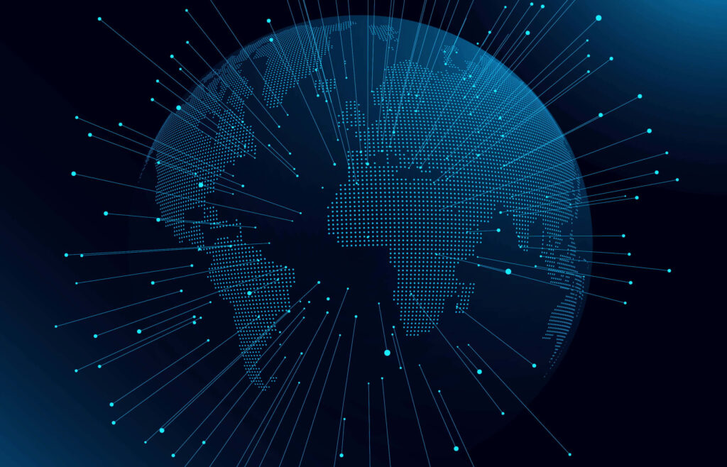 3D Abstract Globe Map Wallpaper: Dotted Blue Design on Dark Background