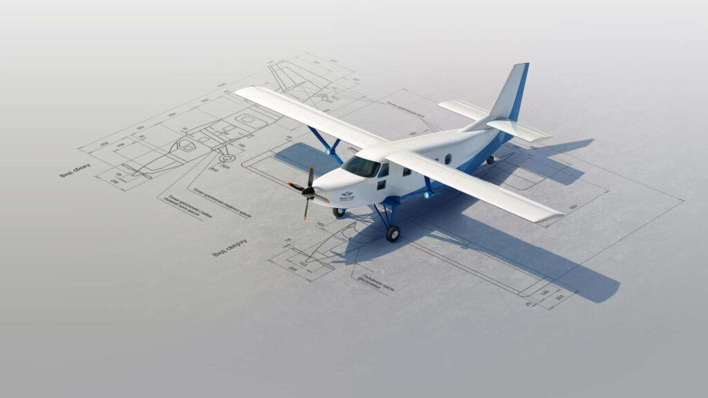 3D Airplane Blueprint Wallpaper: Realistic Design & Light Gradient