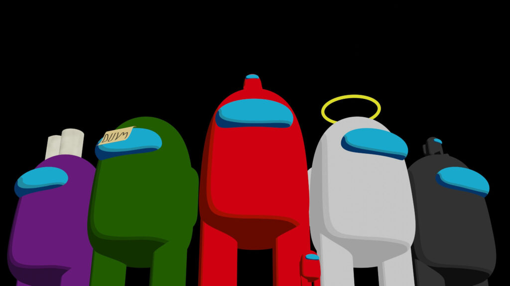 Colorful 3D Among Us Characters Wallpaper on Black Background