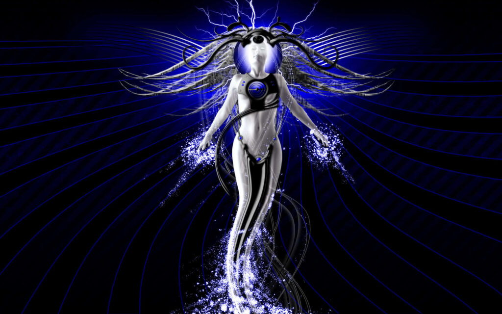 3D Anime Fairy Wallpaper: Luminous Blue & White Fantasy Background