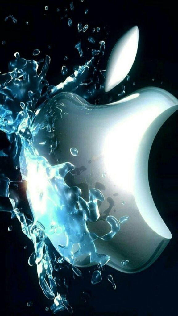 3D Apple Logo Wallpaper with Vibrant Water Splash Background