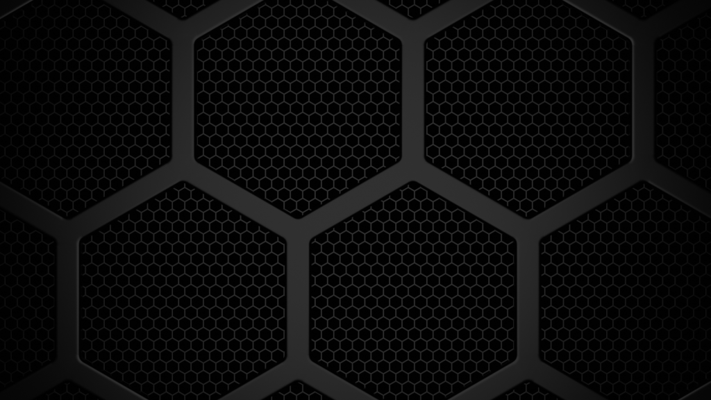 3D black hexagonal grid wallpaper with honeycomb mesh modern industrial CGI digital art background