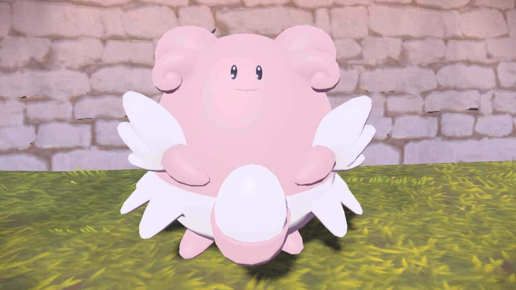 Charming Blissey 3D Art Near Stone Wall with Green Grass Background Wallpaper