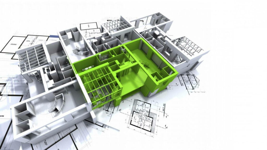3D Architectural House Blueprint Wallpaper - Engineering & Design Background