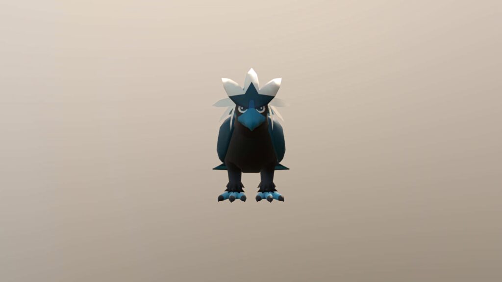 3D Braviary front view digital art with sharp claws white crest and blue feathers on beige background Wallpaper