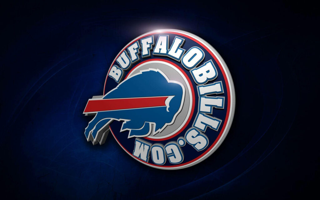 3D Buffalo Bills logo wallpaper with bold blue red white on dark background NFL sports design