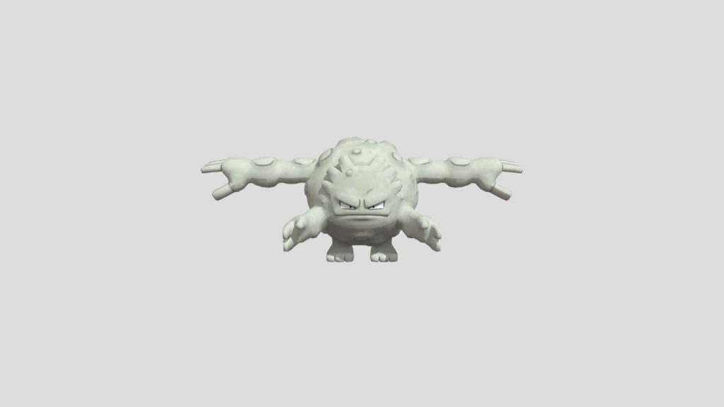 3D CGI Graveler Pokémon in classic T-pose with fierce expression on gray background wallpaper
