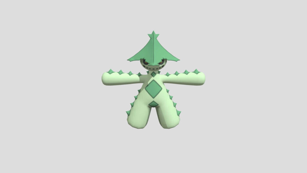 3D Cacturne Wallpaper in Green with Minimalist Gray Background