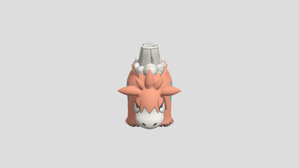 3D Camerupt Wallpaper: Striking Pokémon Art on Gray Background