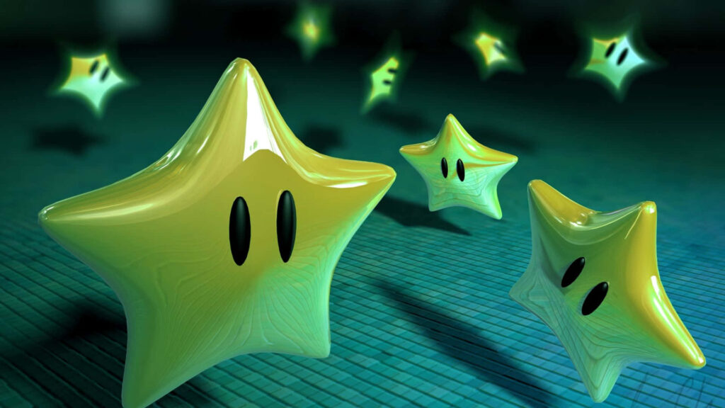 3D Cartoon Star Wallpaper: Surreal Teal Space Background