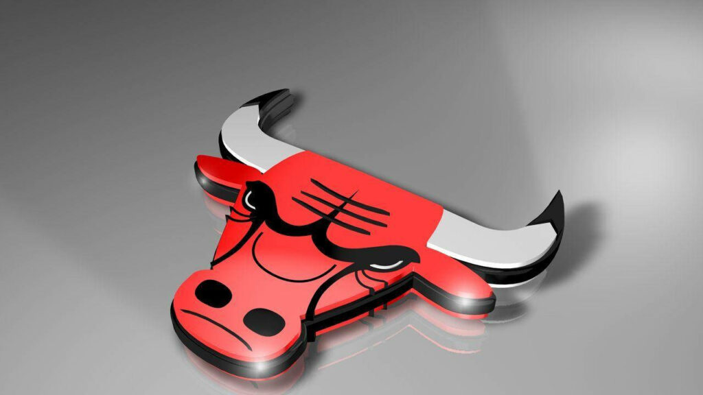 Modern 3D Chicago Bulls Logo Wallpaper on Sleek Silver Background