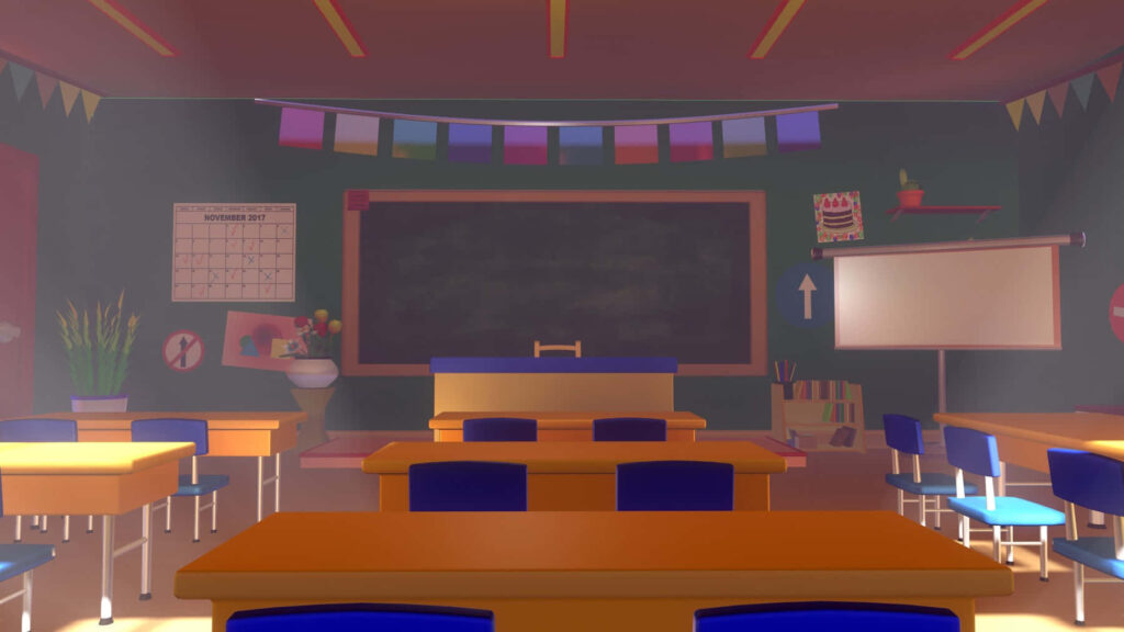 Colorful 3D Classroom Wallpaper with Vibrant Decorations