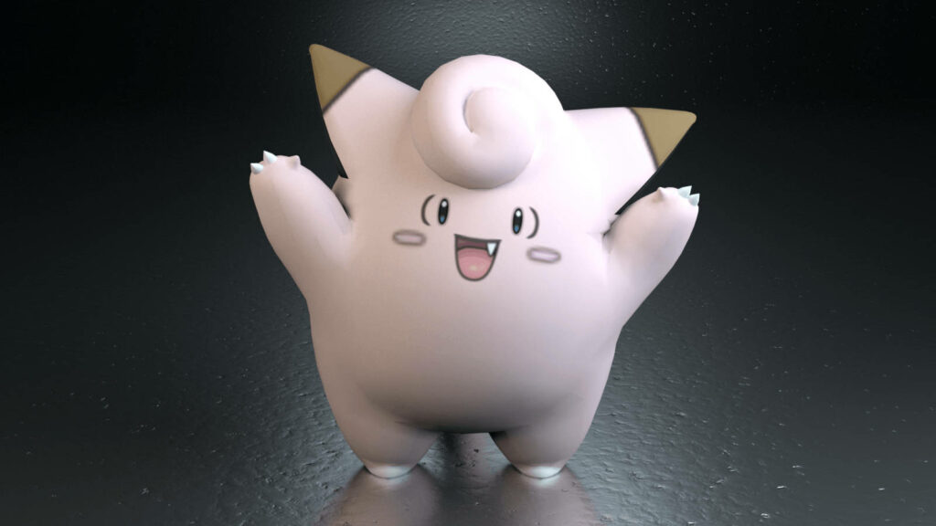 Cheerful Clefairy 3D Wallpaper: Joyful Pokémon on Dark Sleek Background