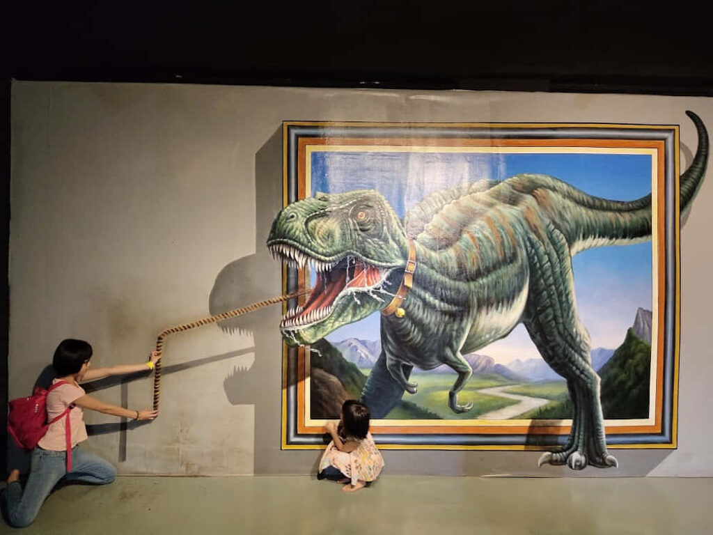 Interactive 3D Dinosaur Mural: A Thrilling Life-Like Experience Wallpaper