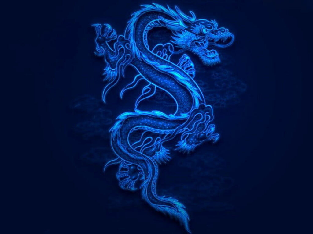 3D Ice-Blue Dragon Wallpaper: Mystical Fantasy Background Design