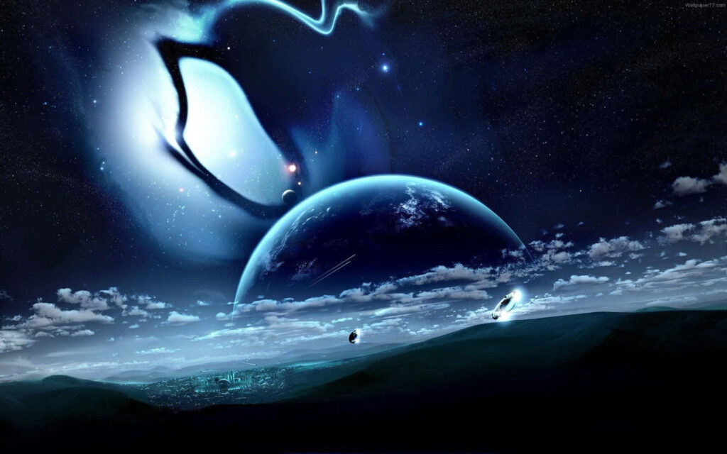Enigmatic 3D Space Wallpaper: Glowing Celestial Scene & Stars